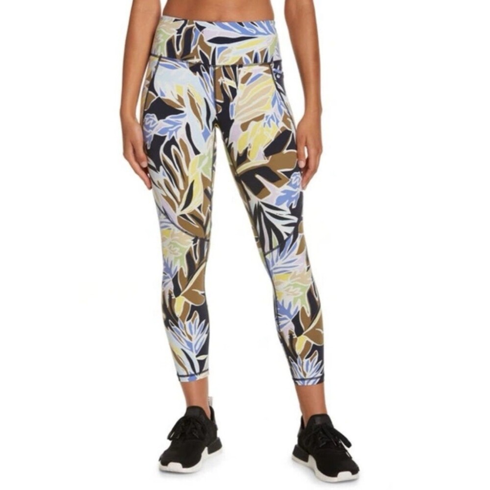 SWEATY BETTY Power Pocket Workout Leggings in Green Paper Leaf Print Size L